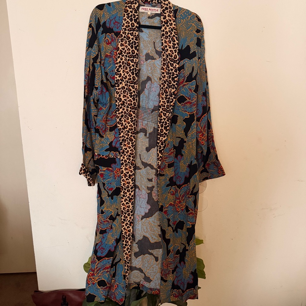 Free People Multicolor Floral and Leopard Print Duster